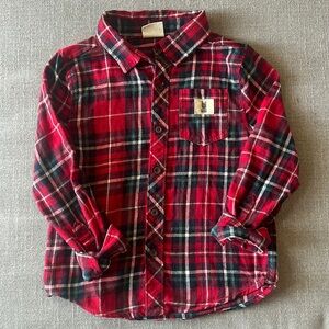 Cotton On Kids Boys Red Green White Soft White Plaid Flannel Button Down Shirt 5